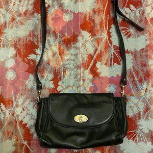 Vintage 1980s Black Leather Etienne Aigner Long Strap Crossbody Shoulder Bag